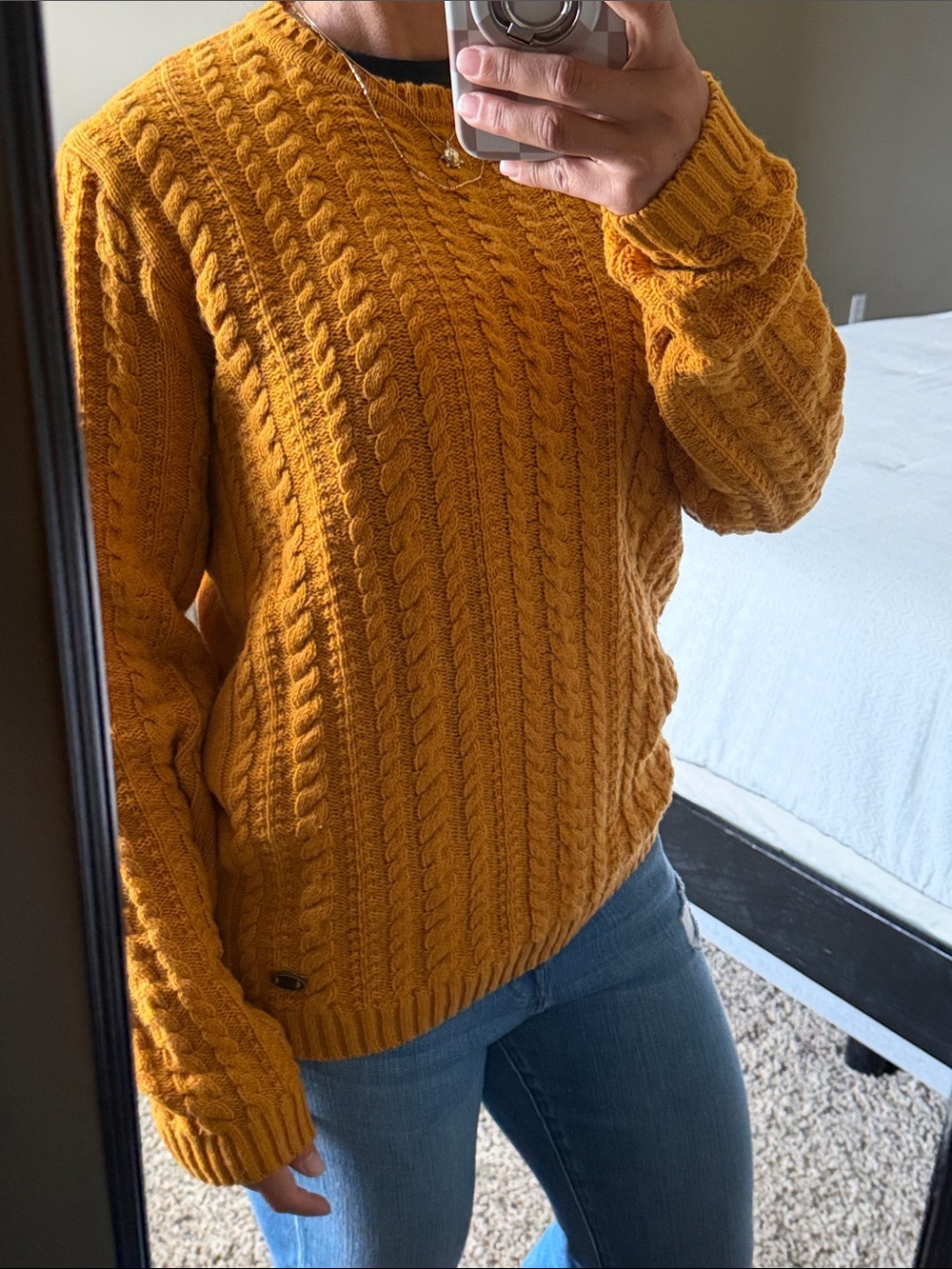 Liu Jo  Cable-Knit Crewneck Sweater in Warm Mustard Orange